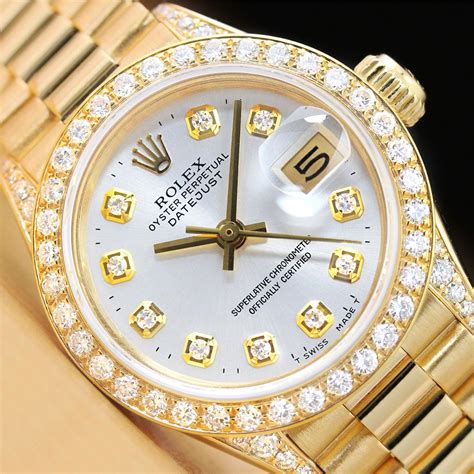 ladies rolex yellow gold diamond bezel|rolex female with diamonds.